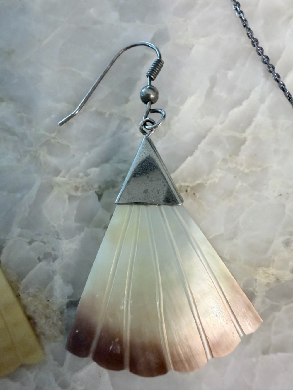 Mother of Pearl Abalone Fan Necklace & Earrings Set - White - Picture 6 of 6